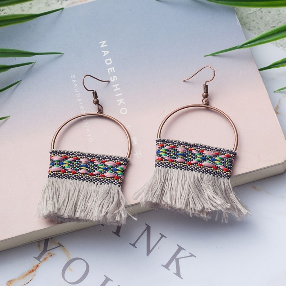 Silver Cherry - Handmade Tassel Earrings - Picture 2 of 4